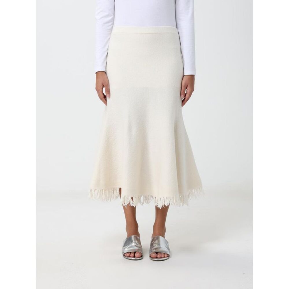 Bottega Veneta Women Flared Wool-Knit Midi Skirt Bottega Veneta With Fringed Hem